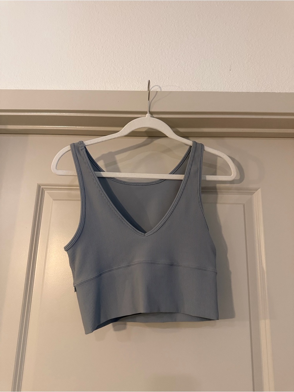Ribbed V-Neck Crop Tank - Dusty Blue